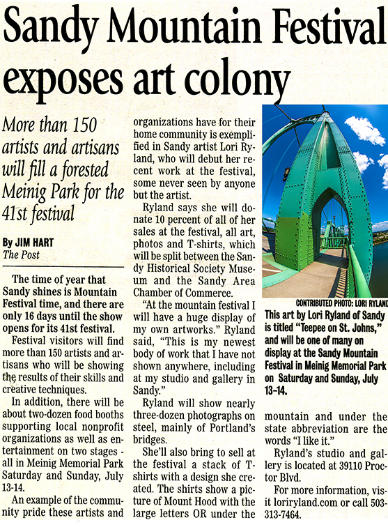 ARTIST TO SHOW AT THE SANDY MOUNTAIN FESTIVAL
